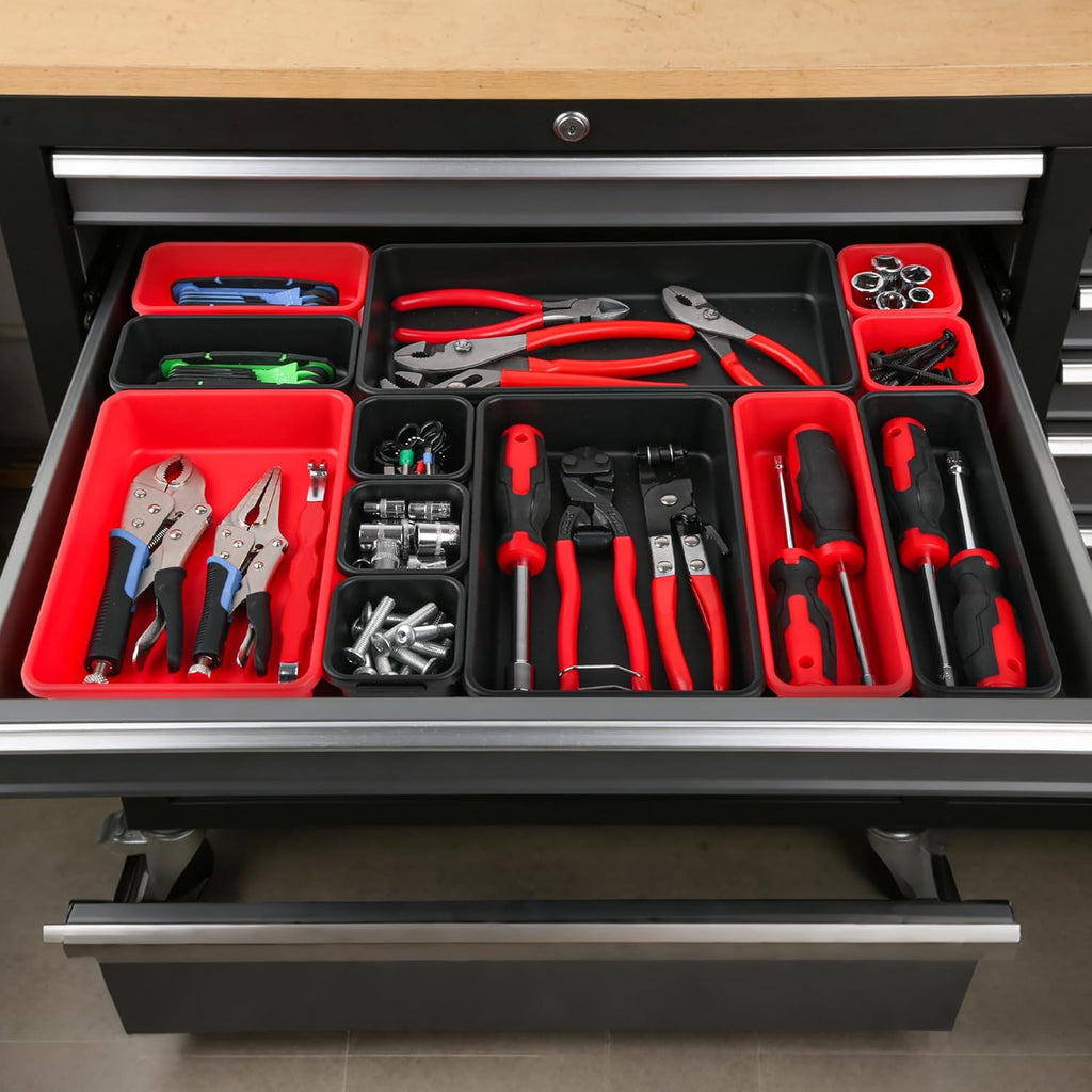 46Pcs & 5 Sizes Tool Box Organizer Tray Set with 15Lb Magnetic Pickup Pen,Drawer Organizer Bin, Garage Organization