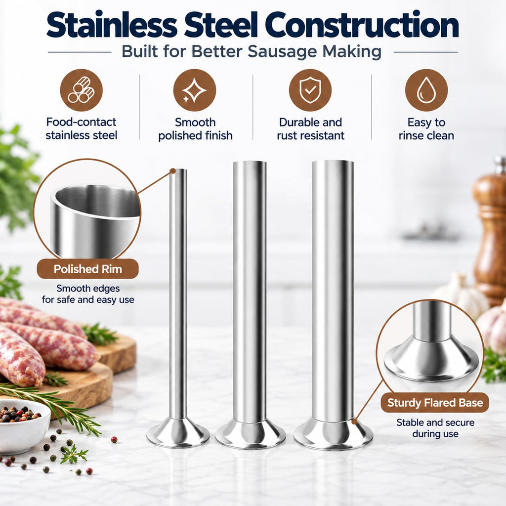 3-Size Stainless Steel Sausage Stuffing Tubes for LEM Stuffers