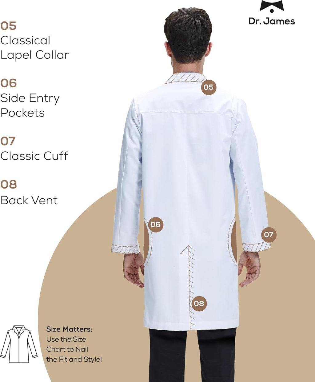 Unisex Lab Coat – White Medical Coat, Classic Fit, 3 Pockets + Phone Slot, Safety Snaps, OEKO-TEX Certified