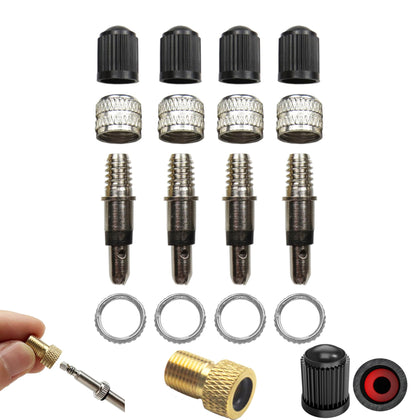20-Piece Bicycle Valve Repair Kit - Dunlop Valve, Replacement Valve Inserts with Seals, Nuts & Valve Caps + Free