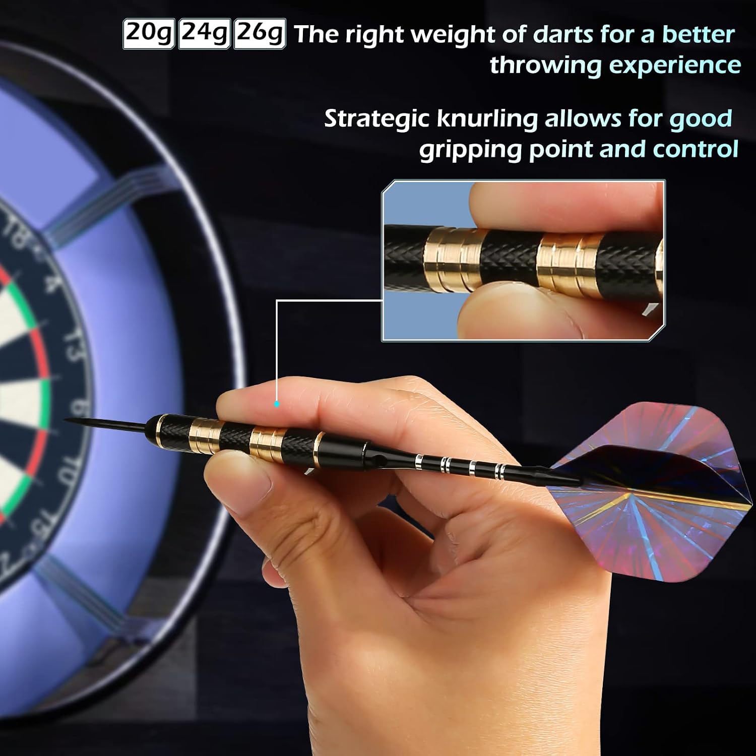 Darts Metal Tip Set, Steel Tip Darts Set 20 Grams 24 Grams and 26 Grams Professional Darts for Dartboard with
