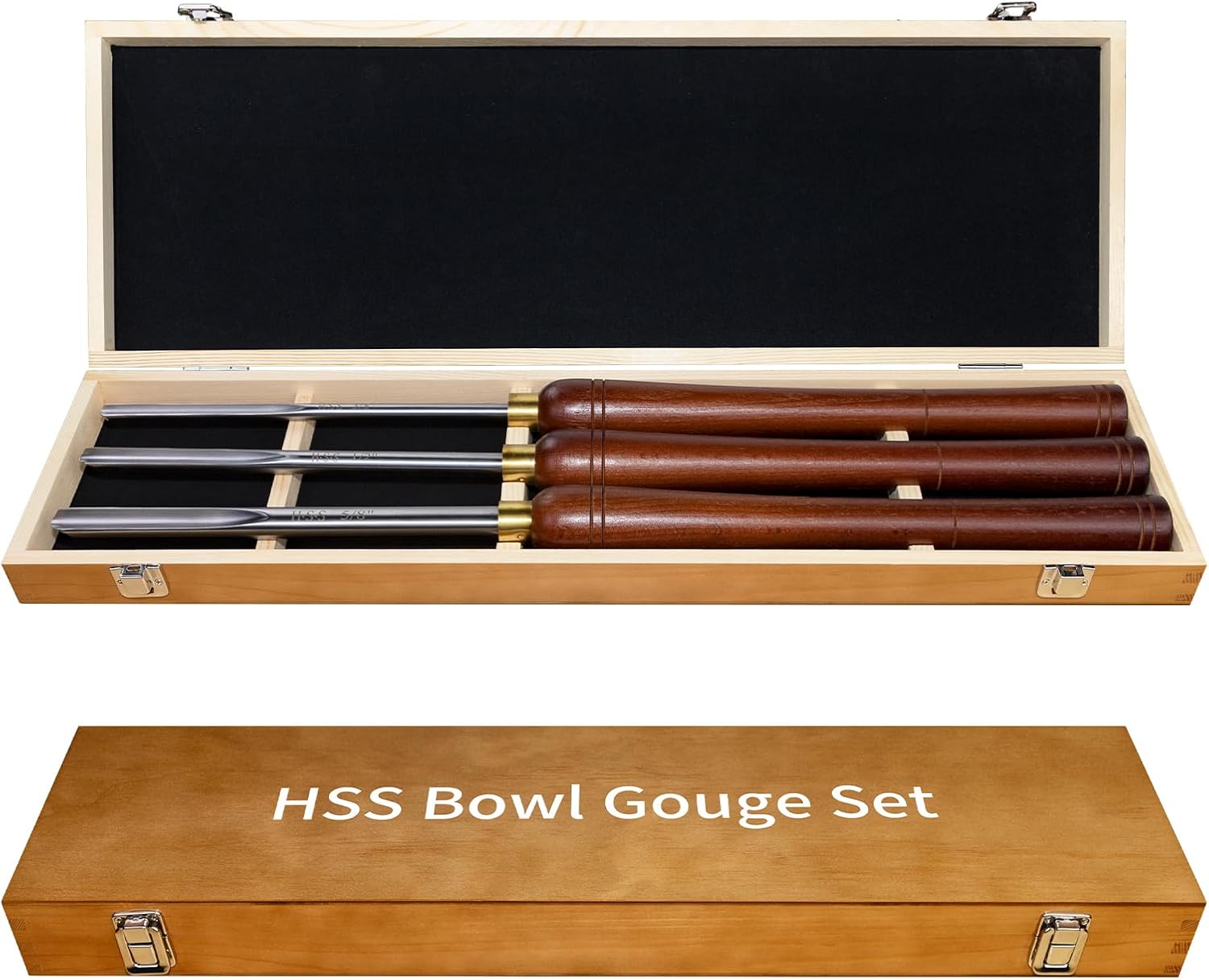 3-Pack M2 HSS Bowl Gouge Set, Side Grind Wood Turning Chisels | M2 High-Speed Steel With HRC60 Hardness, Side Grind