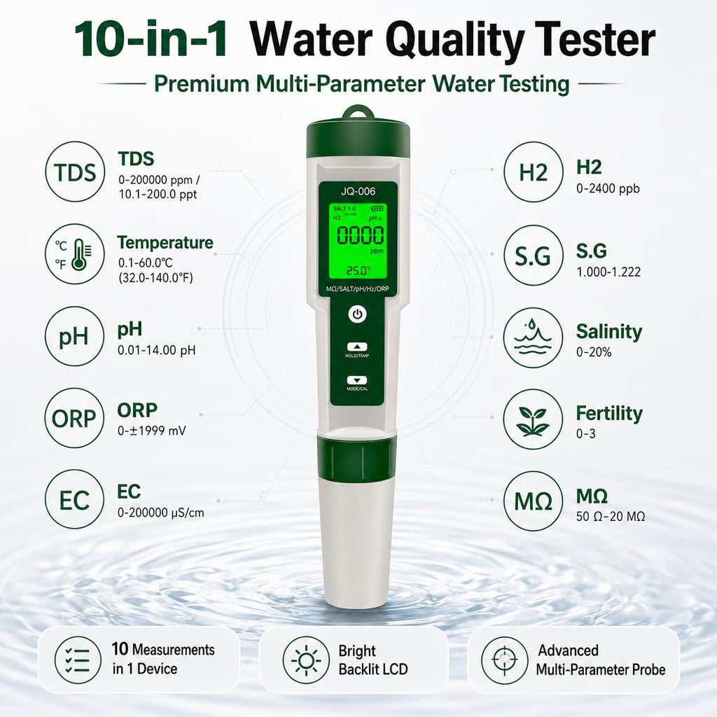 Professional 10-in-1 TDS Water Tester for Drinking Water,Mart Digital Water Quality Tester with AI ADC Chip,Advanced