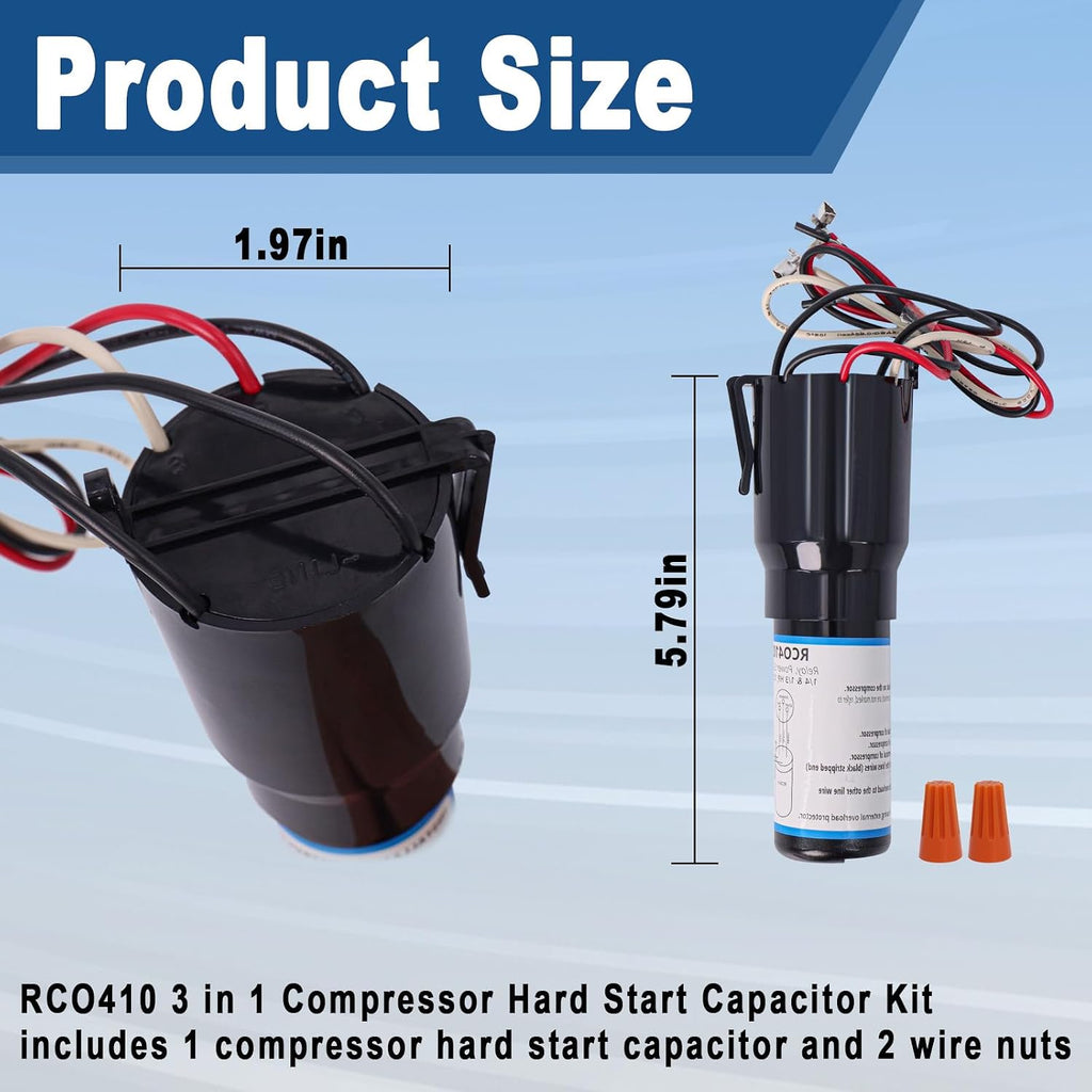 RCO410 3 in 1 Compressor Hard Start Capacitor Kit For Refrigerators & Freezers 1/4-1/3 H.P. 115VAC （3pcs）