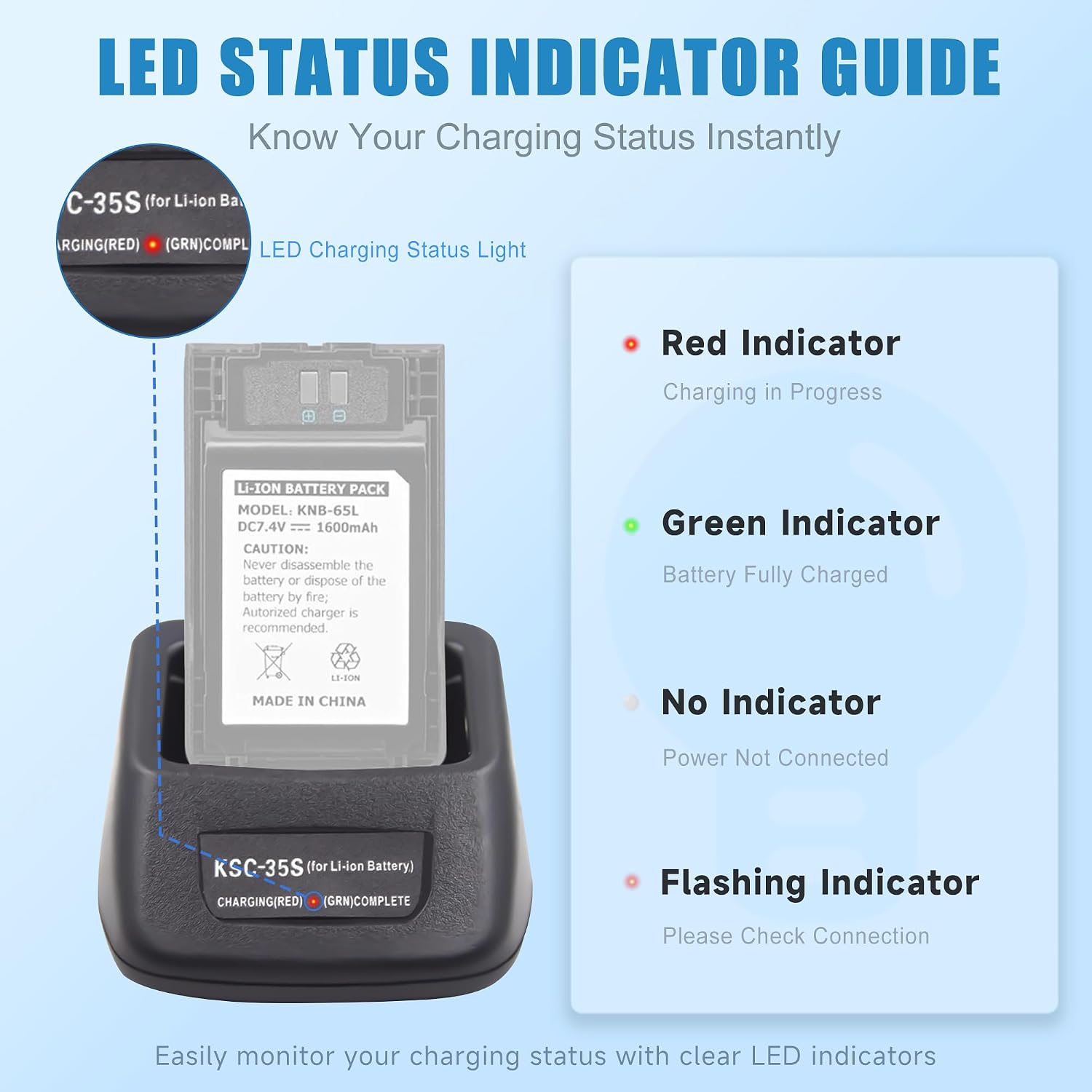 KSC-35S Rapid Charger Replacement for Kenwood TK-2400 TK-3400 2-Way Radio | Smart desktop charger perfectly fits