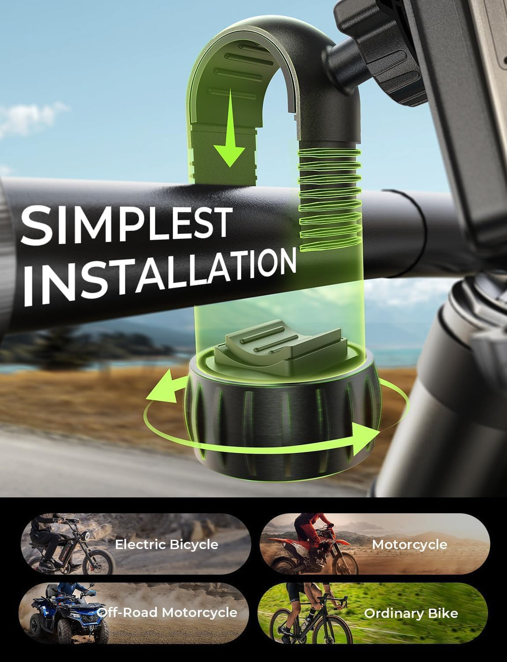 Bike Phone Holder, [Super Easy Install] Motorcycle Phone Mount Ebike Accessories Bicycle Handlebar Holder Mount Gifts