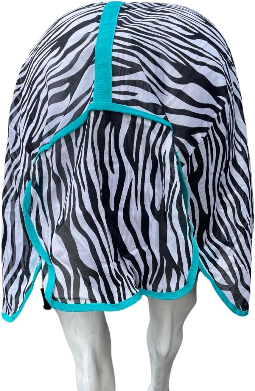 Horse Fly Sheet with Neck | Horse Combo Flysheet with Neck | Horse Summer Sheet with Hood (Zebra-Turq, 78)