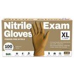 SUP Exam Plus Nitrile Gloves, Powder-Free Disposable, Trail Tan 100Ct (XL)
