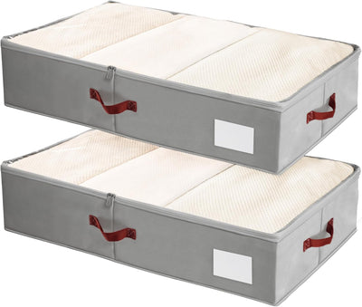 Under Bed Storage Bins with Clear PVC Lids – 2 Pack Large Underbed Organizers with Heavy-Duty Handles, Reinforced