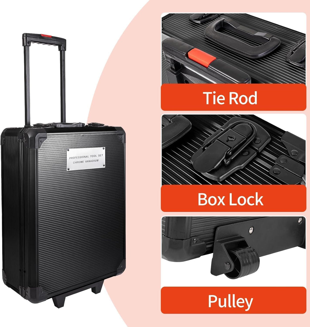 799pcs Aluminum Trolley Case Tool Set Silver, House Repair Kit Set, Household Hand Tool Set, with Tool Belt,Gift on