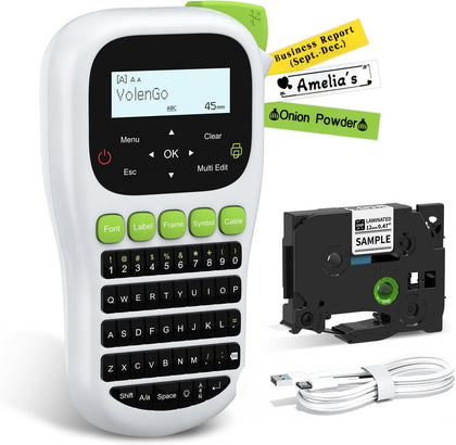 H1100 Label Maker Machine with Tape 12mm Laminated, Handheld Label Maker | Waterproof Labels, Backlight & Qwerty