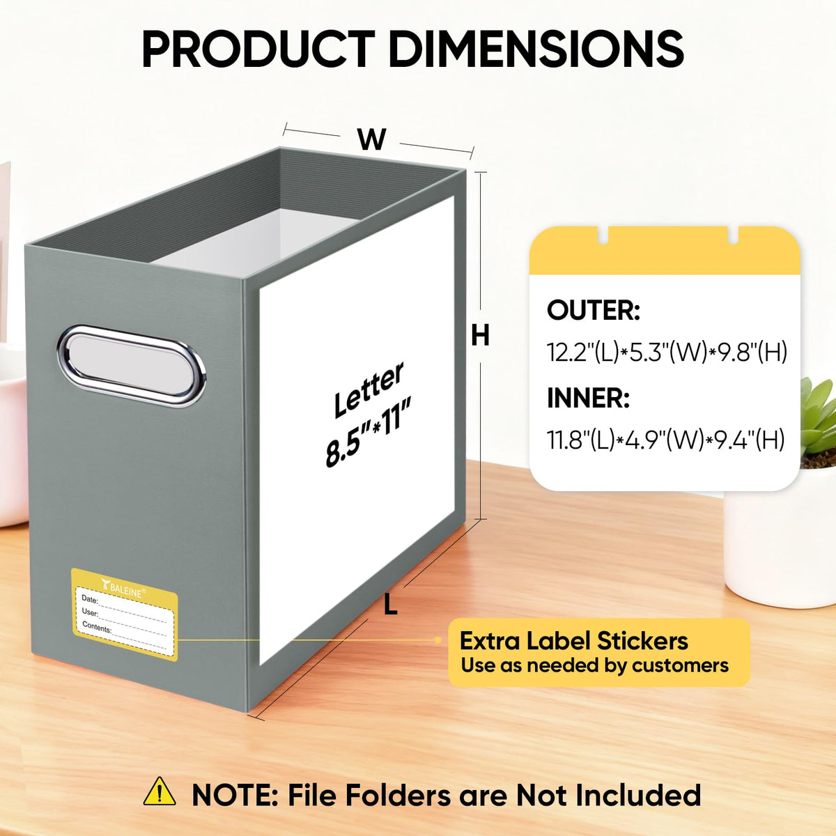 2PK File Organizer Box, Cardboard File Folder Organizer with Handle