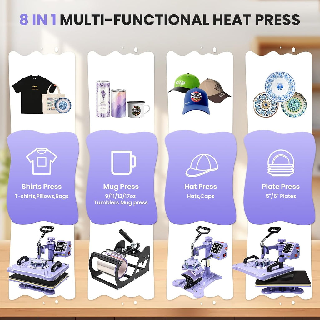 Heat Press 15x12 Inch, 5 in 1 Heat Press Machine for T-Shirts Hat Cap Mug Plate, 360° Swing Away Shirt Pressing