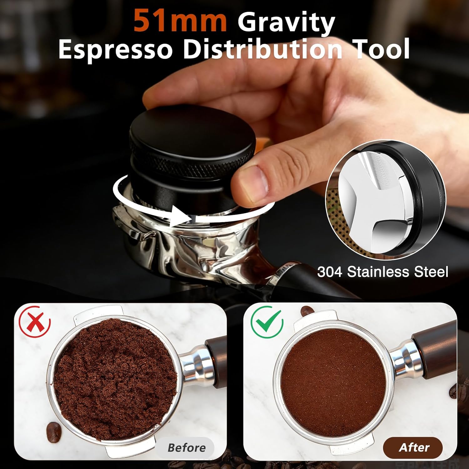 51mm Espresso Accessories Kit with Silicone Tamping Station, 7PCS | Espresso Tools Kit Includes Coffee Tamper