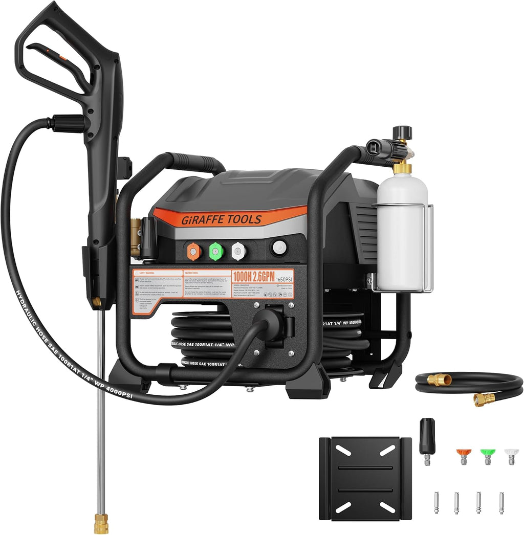 Crossfalls Retractable Pressure Washer Ultra, Max 2.6GPM 1650PSI with Brushless Motor, Wall Mount Electric Power