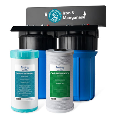WGB21BM 2-Stage Whole House Water Filtration System, 10” x 4.5” Carbon Block and Iron & Manganese Reducing Filters