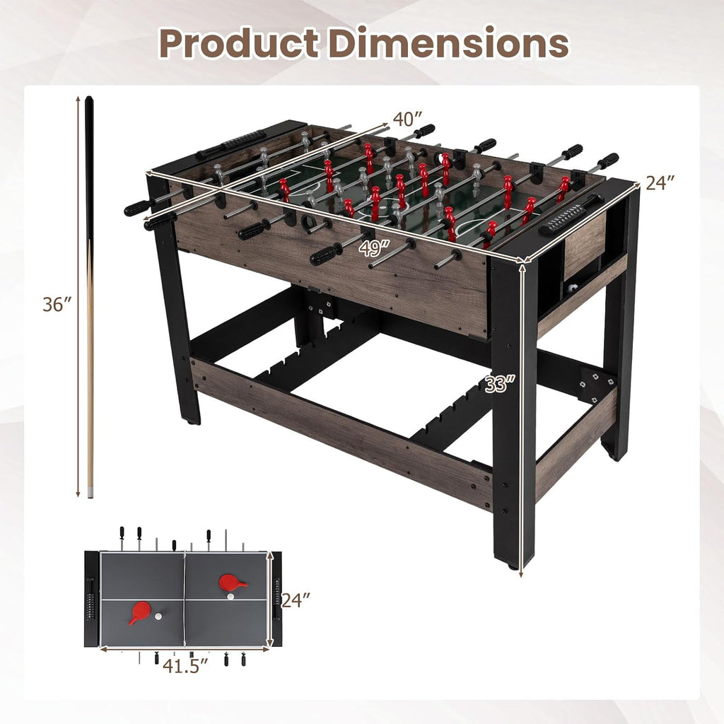 3 in 1 Multi Game Table, Swivel Combo Game Table with Foosball, Billiards & Table Tennis, Rod Storage Rack