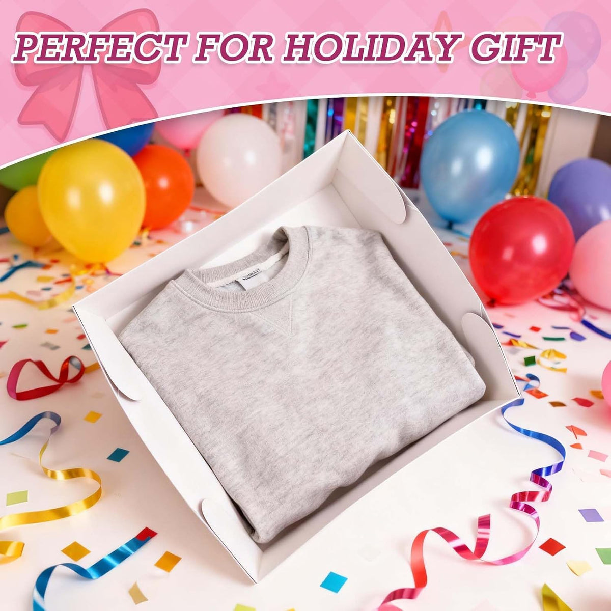 6Pcs Designed Gift Boxes With Lids,Bow Pattern Shirt Box, 12 * 12 * 4Inch Extra Large Pink and White Medium Clothes