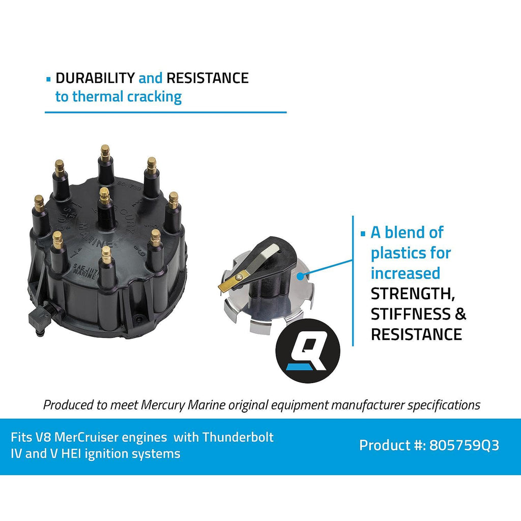 Quicksilver 805759Q3 Distributor Cap Kit with Cap, Rotor, and Gasket for General Motors V8 MerCruiser Engines with Thunderbolt IV and V HEI Ignition Systems