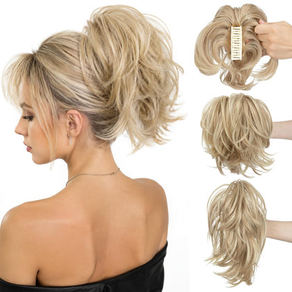 Claw Clip Short Ponytail Hair Extensions DIY Bendable Metals Messy Bun Hair Piece for Wonen Straight Synthetic Fake