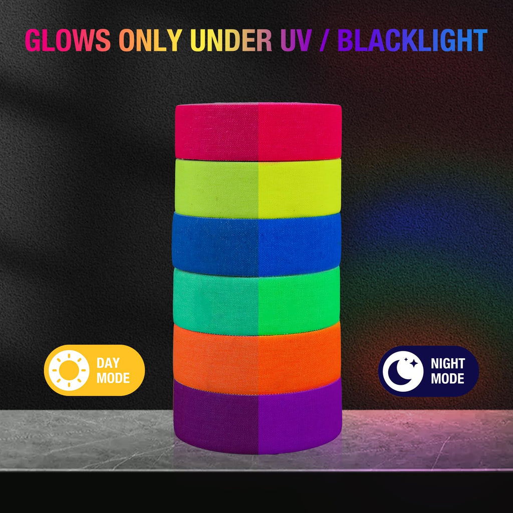 6-Pack 1in x 32.8ft Neon Gaffer Tape, Strong & Fluorescent Glow