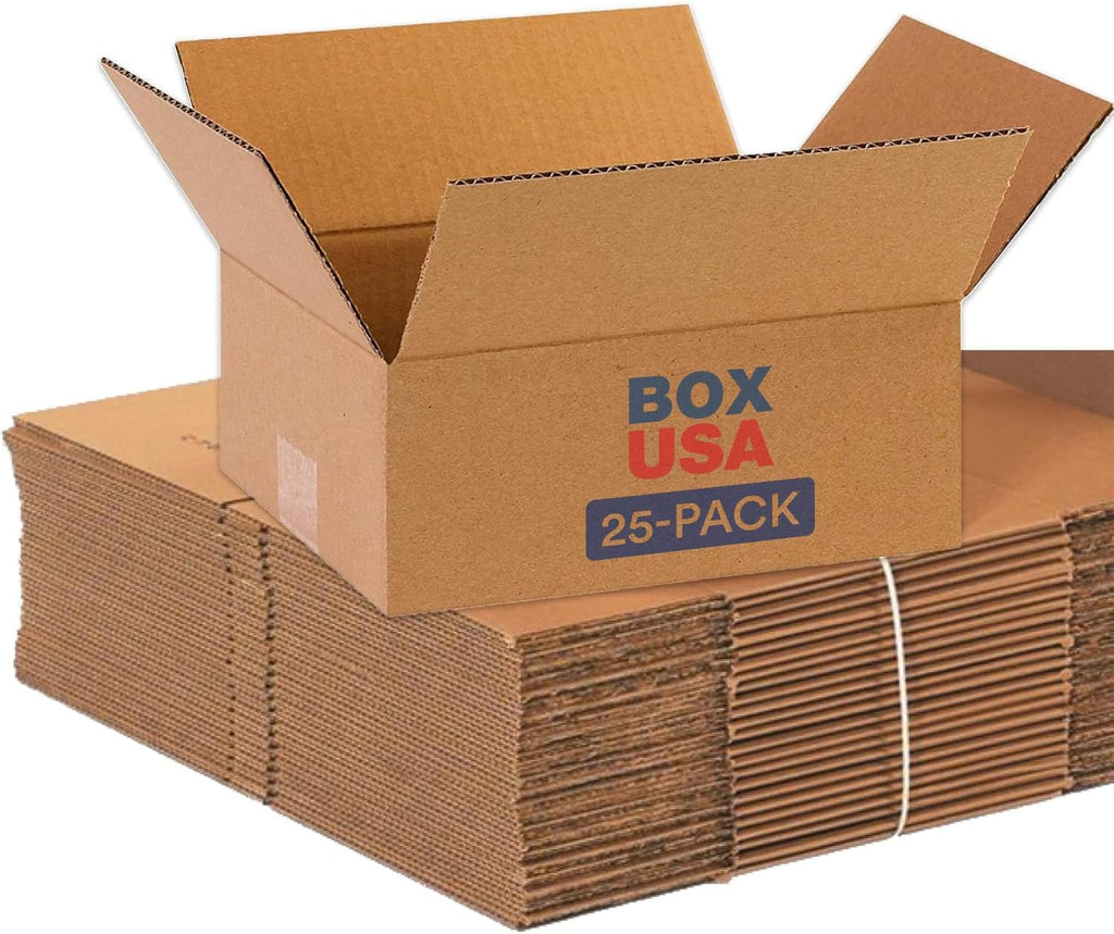Shipping Boxes 10"L x 8"W x 4"H 25-Pack - Flat Corrugated Cardboard Box for Packing, Moving and Storage