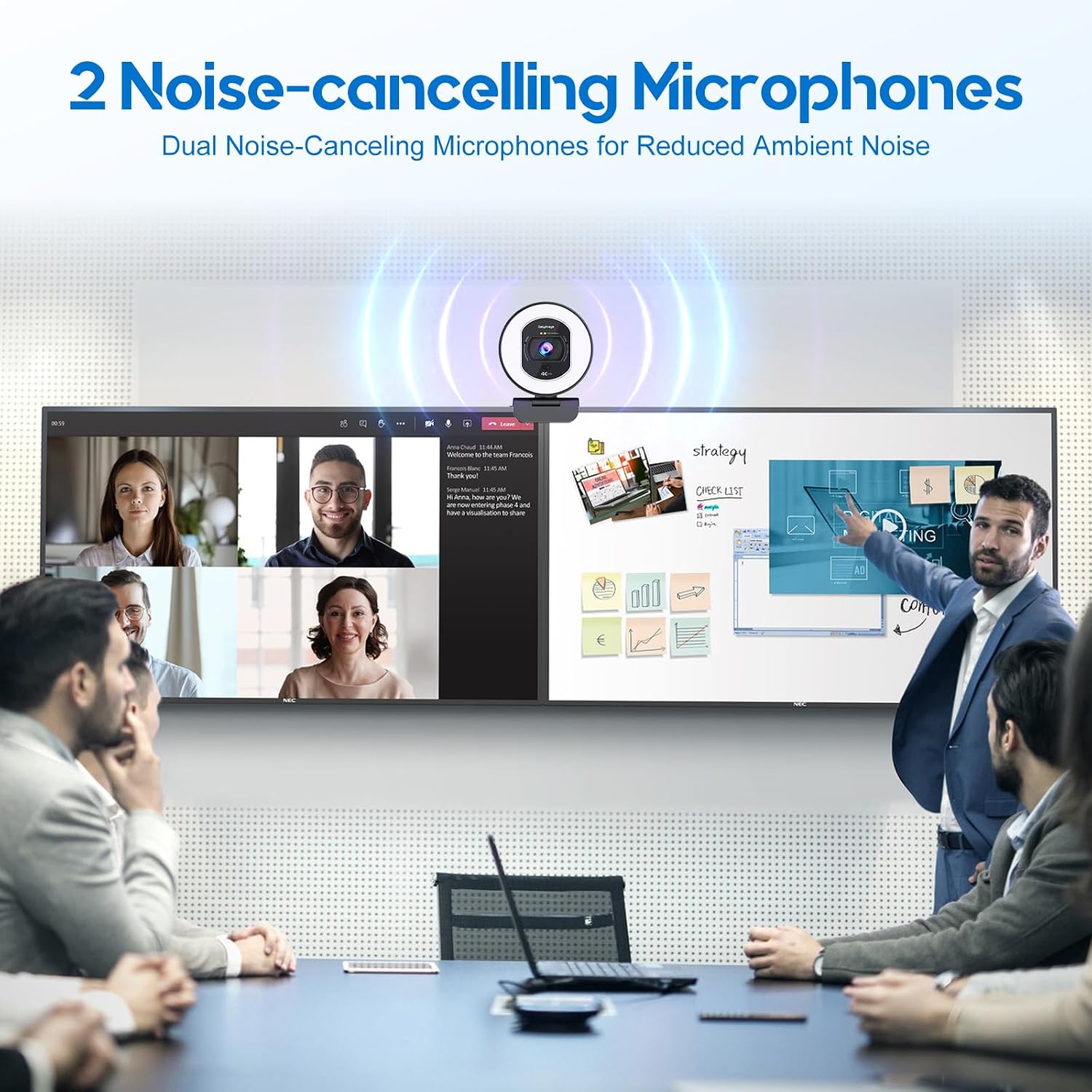 4K Webcam with Ring Light & Built-in Microphone for PC Streaming | PDAF Autofocus,Supports 1080P 60FPS, Comes with