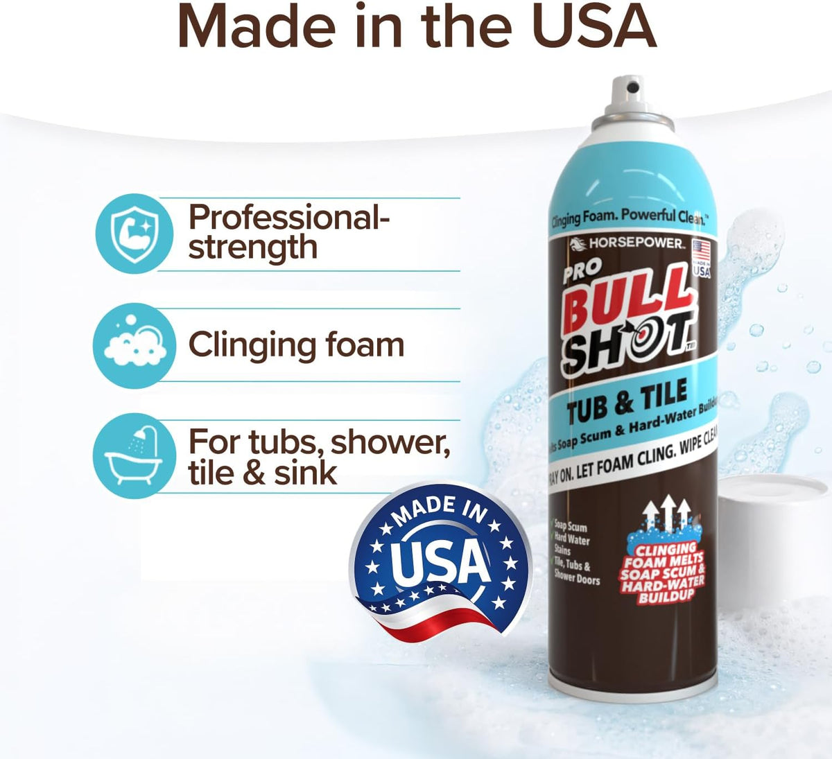 Bull Shot Tub & Tile Pro Foaming Bathroom Cleaner for Soap Scum