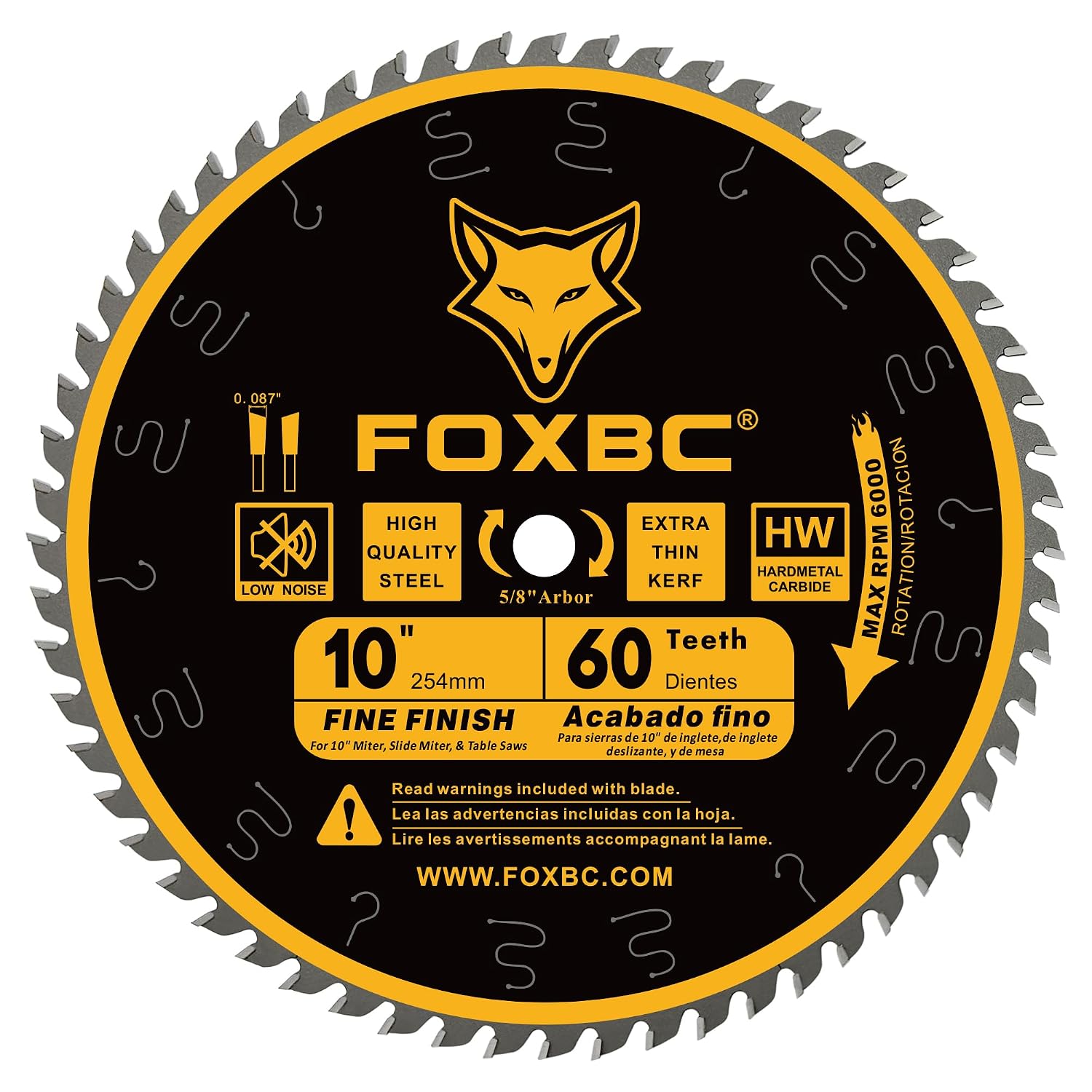 10 Inch Thin Kerf Fine Finish Crosscut Table Saw Blade, 60-Tooth ATB, with 5/8-Inch Arbor