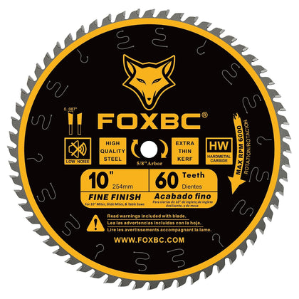 10 Inch Thin Kerf Fine Finish Crosscut Table Saw Blade, 60-Tooth ATB, with 5/8-Inch Arbor