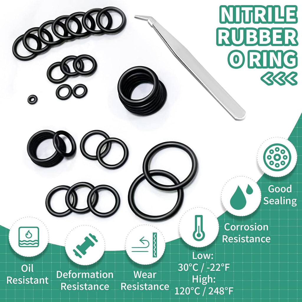 320Pcs Black Small Nitrile Rubber O-Ring Assortment Kit
