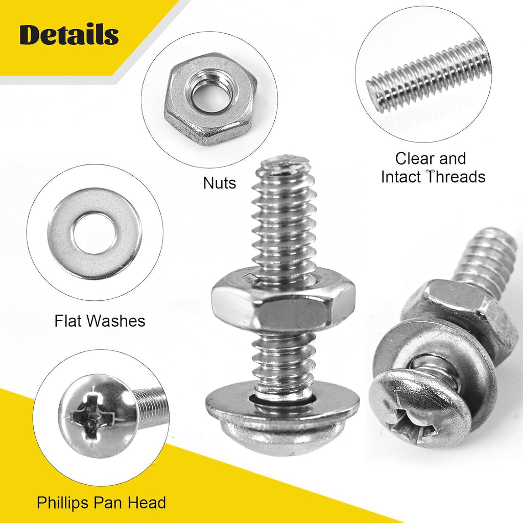 358PCS #6-32#8-32#10-24 Pan Head Machine Screws Nuts Assortment Kit