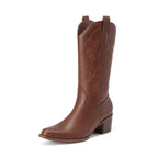 Women's Western Mid Calf Boots Cowboy,Brown,7.5