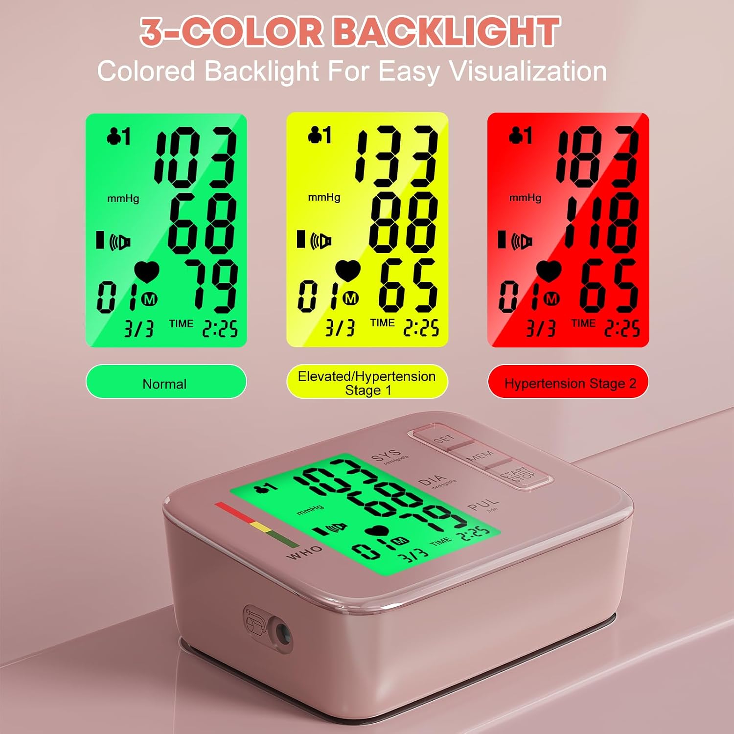 Blood Pressure Monitors,Pink Blood Pressure Machine Bp Cuff | Automatic Upper Arm with 8.7”-16.5 inches Adjustable