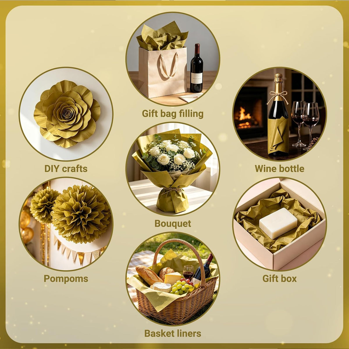 150 Sheets Gold Tissue Paper Bulk 14x20 Inch
