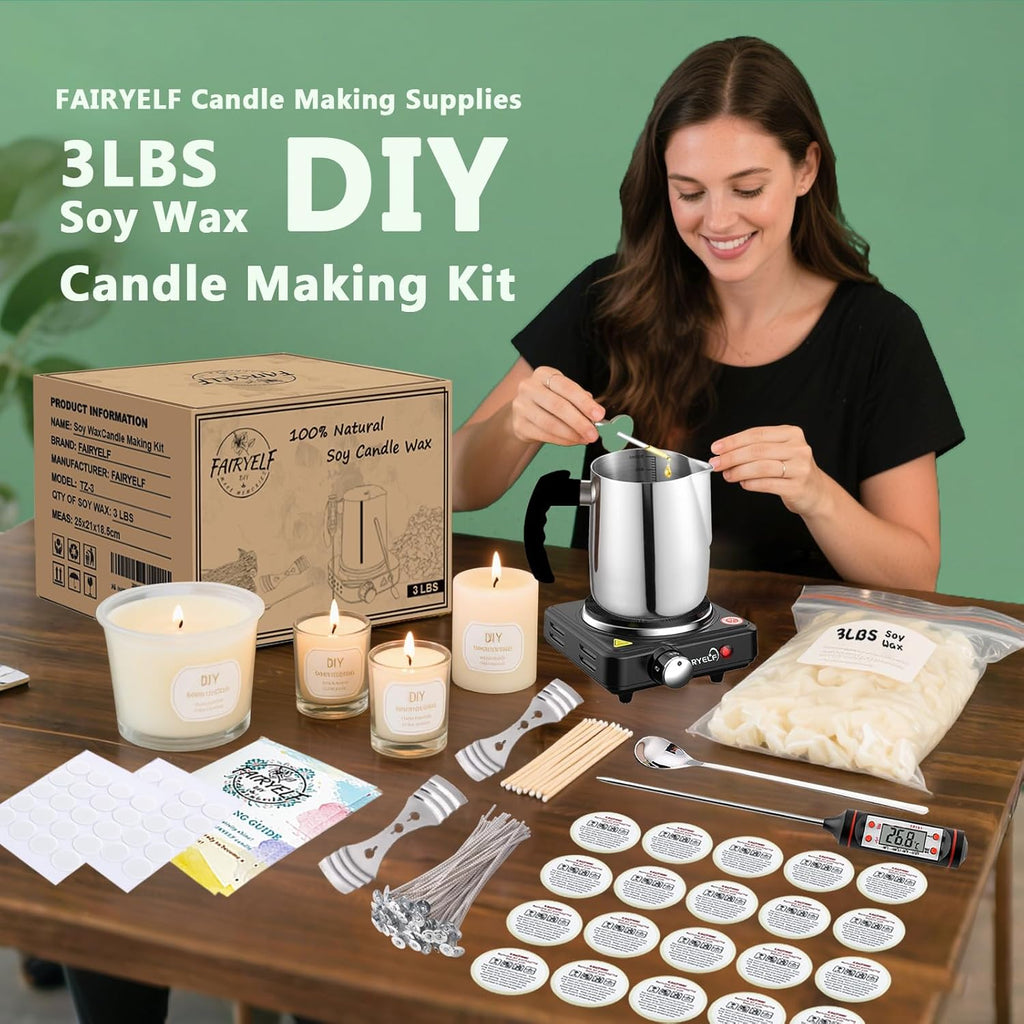 3lbs Soy Wax Candle Making Kit for Adults, DIY Craft Supplies Set | Natural Candle Wax Flakes, Electric Wax Melting