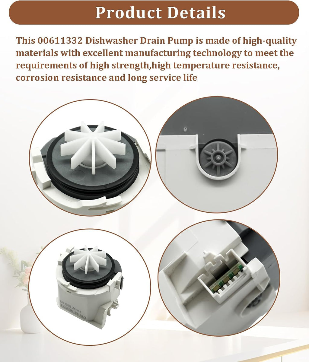 00611332 Dishwasher Drain Pump Motor Replacement Fits for Bosch Dishwasher