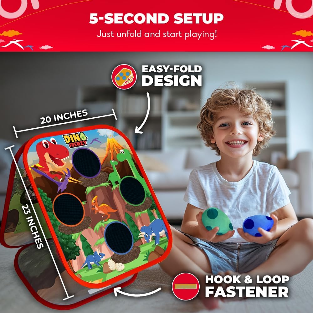 Games - Dino Frenzy | 2-in-1 Corn Hole Games for Kids | 5-Second Setup | Dinosaur Bean Bag Toss Game for Kids | Kid