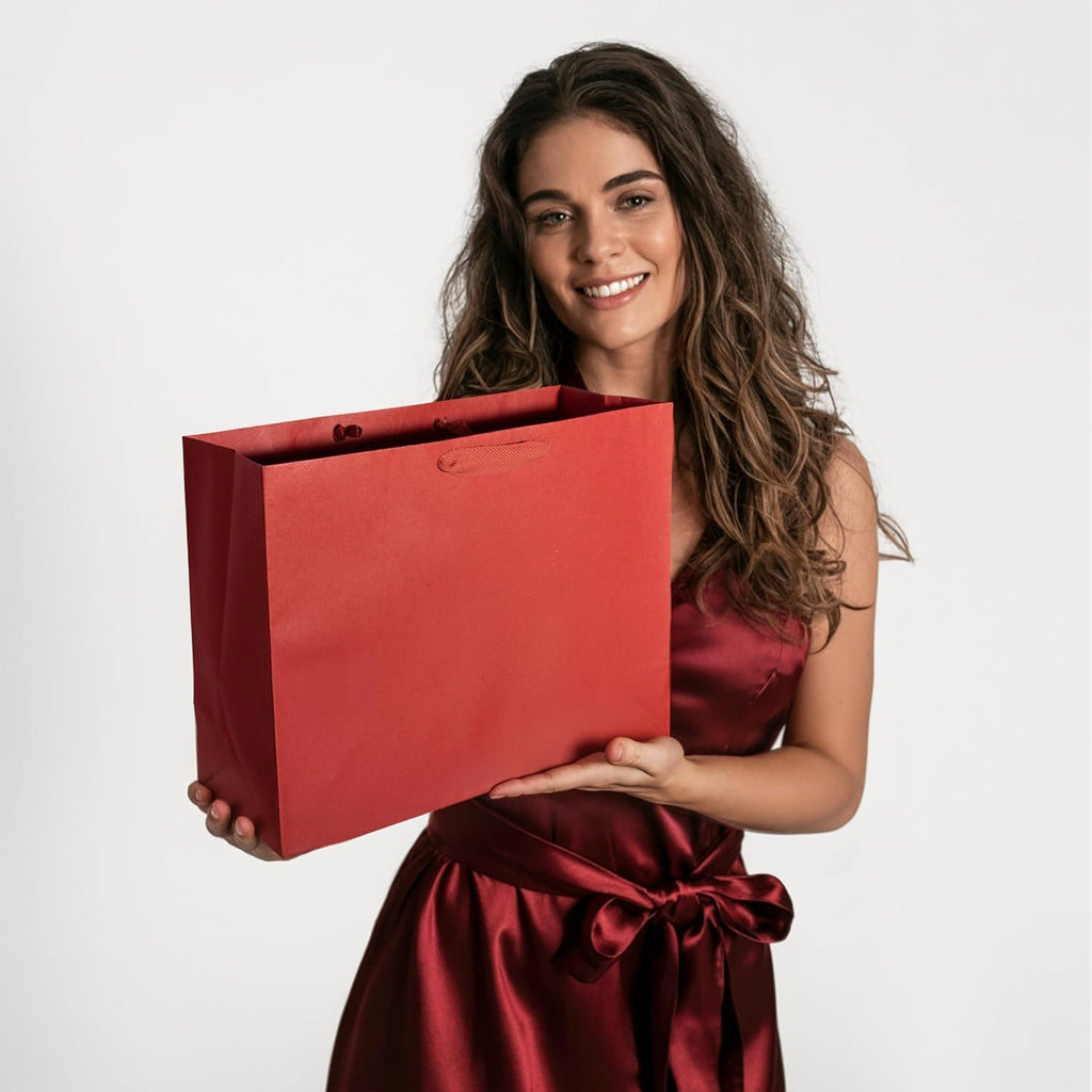 Large Red Gift Bags with Handles, 16x6x12 in, 50 Pack
