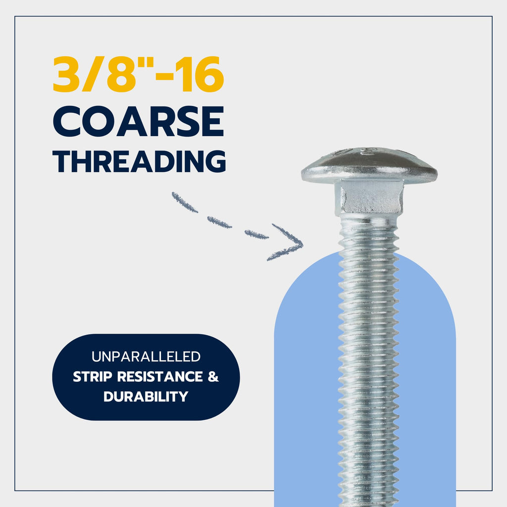 3/8" x 3" (50 Pack) Zinc Carriage Bolt Kit, Grade 307A