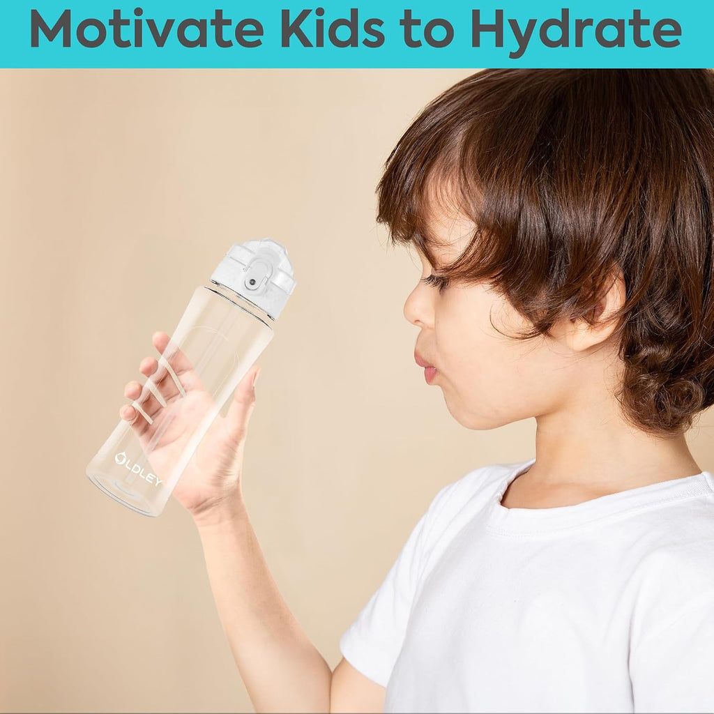 Kids Water Bottle with Straw 15 oz BPA-Free Leak-Proof Motivational Water Bottles with Time Marker for School Sports