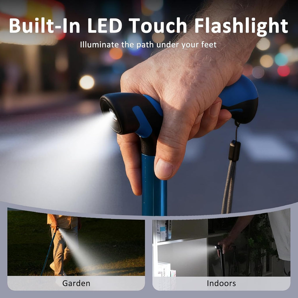 Walking Cane with LED Light, Folding Canes for Men & Women with Shock Absorption - Adjustable, Lightweight