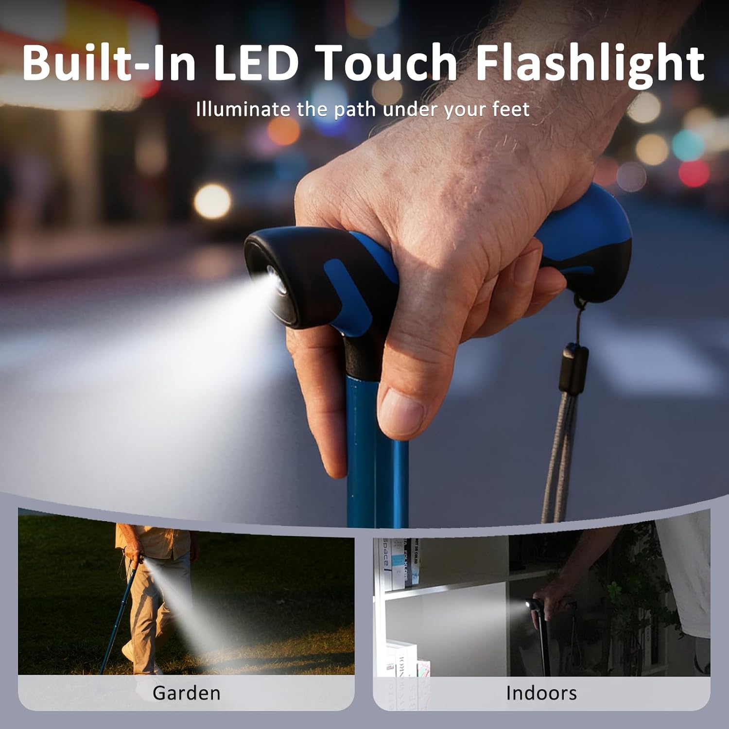 Walking Cane with LED Light, Folding Canes for Men & Women with Shock Absorption - Adjustable, Lightweight