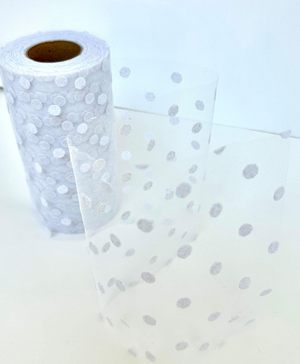 White Polka Dot Tulle Decor - 6" x 25 Yards, Wedding