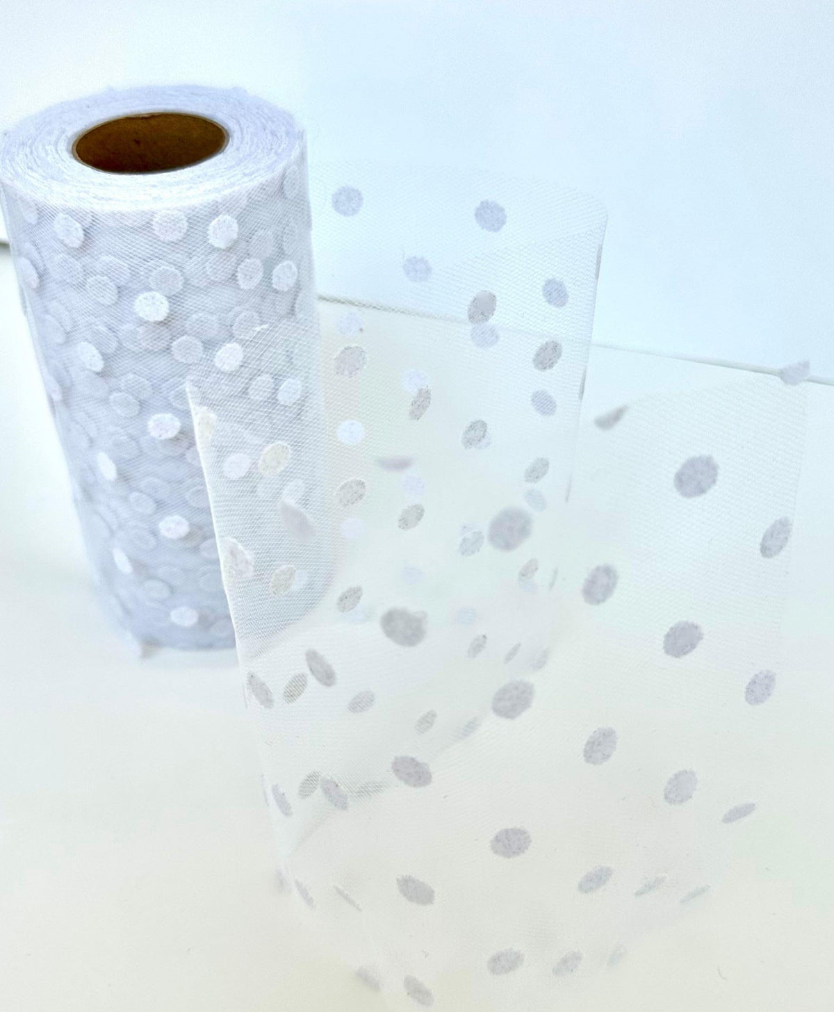 White Polka Dot Tulle Decor - 6" x 25 Yards, Wedding