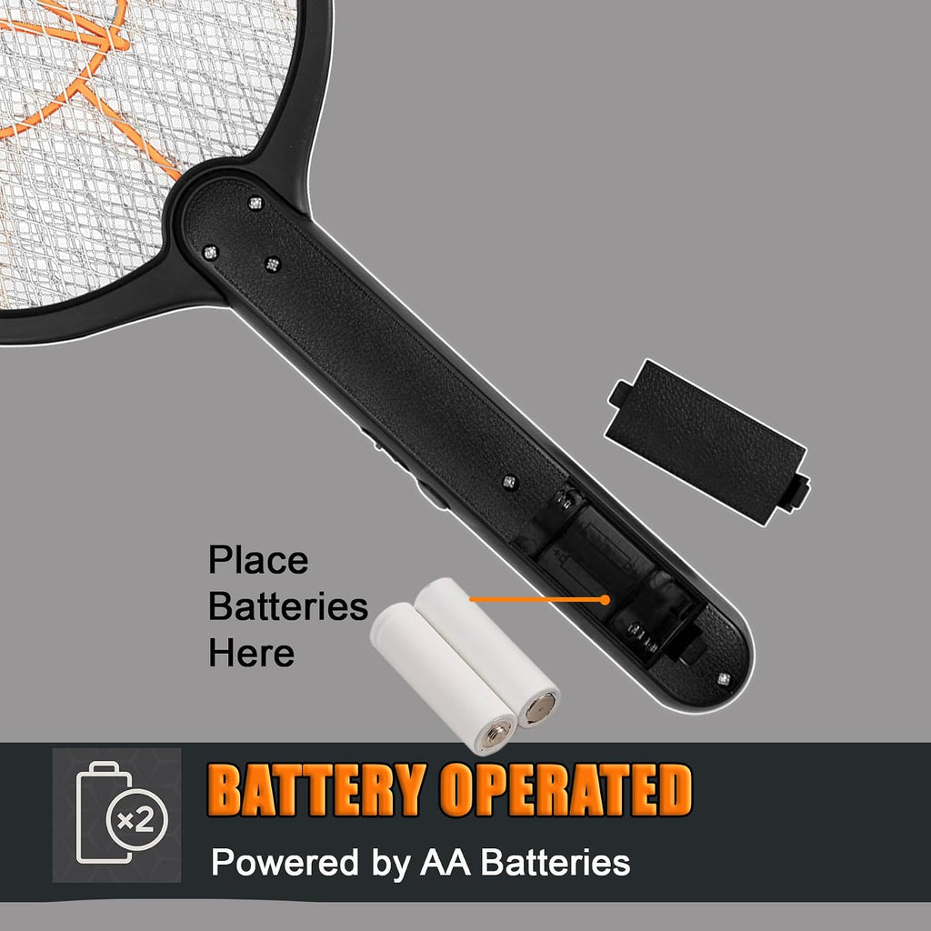 2-Pack Electric Fly Swatter, Black & Gray, AA Battery Operated Bug Zapper Racket for Indoor/Outdoor Use, Mosquito &