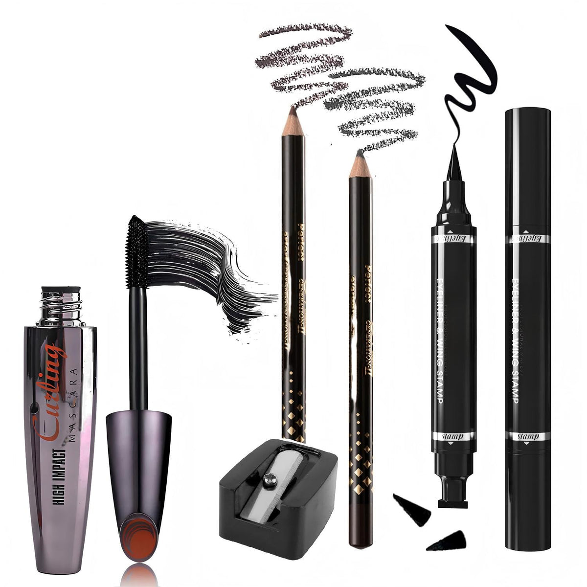 Mascara Eye Liner Eye Makeup Set Waterproof Liquid Eye Liner Stamp Mascara Black volume and length Eyelash Quick