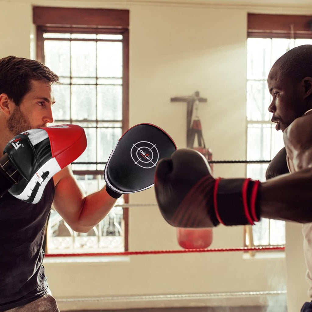 DEFY MMA Muay Thai Boxing Focus Mitts – Premium Leather Hook & Jab Punching Pads - Curved Focus Mitts for Strike &