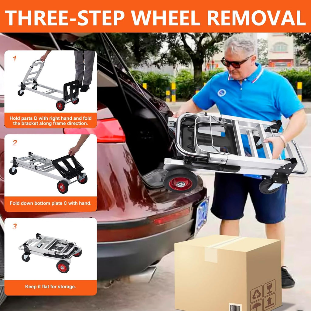 2-in-1 Convertible Hand Truck, 700 LBS Platform Dolly with 4 Wheels