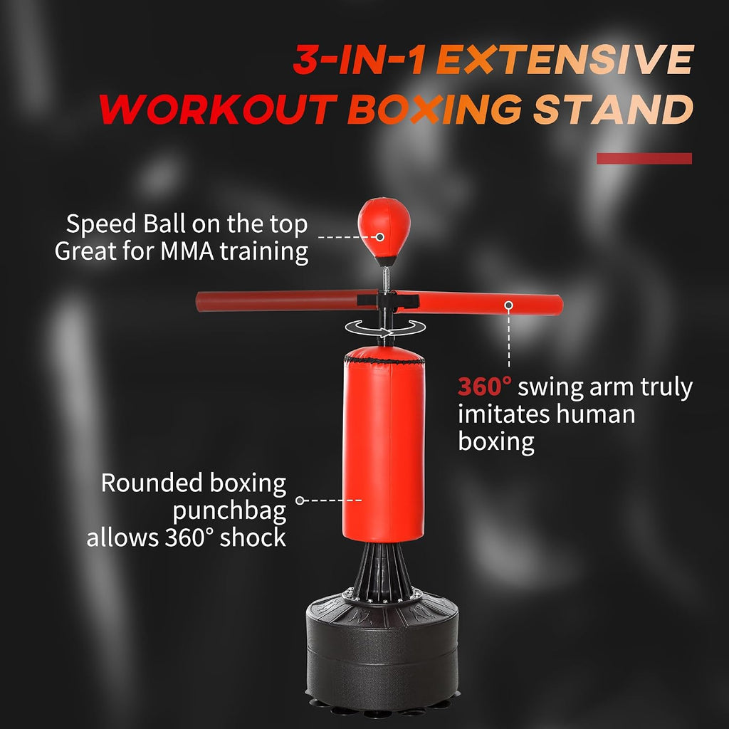 Boxing Bag, Freestanding Punching Bag with Speed Ball, Reflex Bag | Rotating Boxing Bar and Gloves, Weighted Base